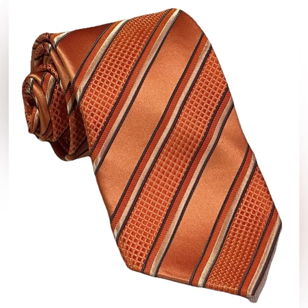 $250 NEW ERMENEGILDO ZEGNA TIE SILK ORANGE TANGERINE TONES DIAGONAL STRIPES